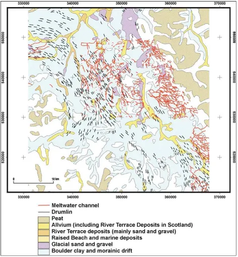 Figure 5. Example of how the GIS can be used to combine information from the GIS with the BGS digital version of the Quaternary Map of the United Kingdom (IGS 1977)