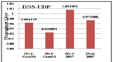 Figure 9: DNS-TCP Throughput comparison between the two IP versions for CentOS and windows 2007