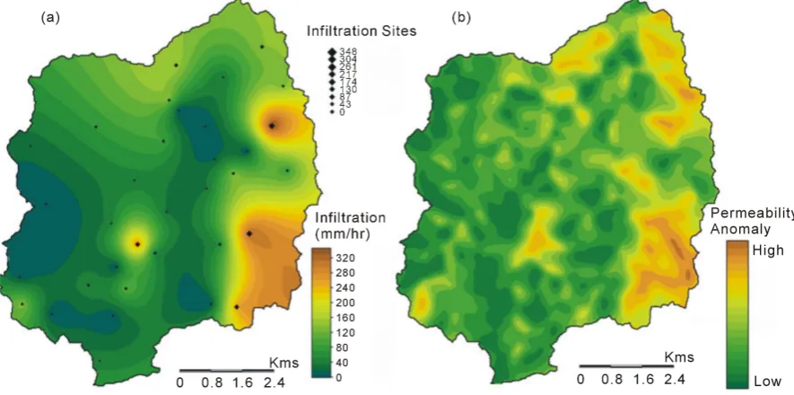 Figure 5. Maps of drainage density derived from the spatial filtering of the overland flow distance maps
