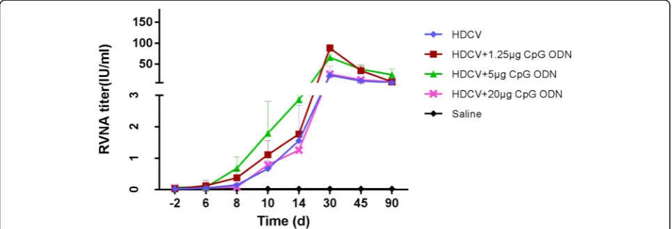 Fig. 1 Positive conversion by different doses of CpG combined with RV. HDCV, Saline, and HDCV plus CpG at 1.25, 5 and 20 μg, respectively, were used asvaccines