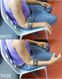 Figure 2: Virtual Task. Participant in a rest position (above) and when performing the task (below).