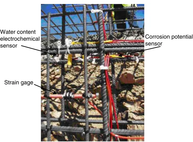 Figure 2. Group of electrochemical sensors embedded in a concrete structure representing a disposal vault in a testbed at El Cabril disposal facility site.