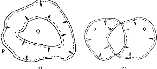 Fig. 1.Exemplification of mathematical morphology morphing. The resultproduced by (8) is represented with dashed lines while the result produced by(7) is represented with dot-dashed lines