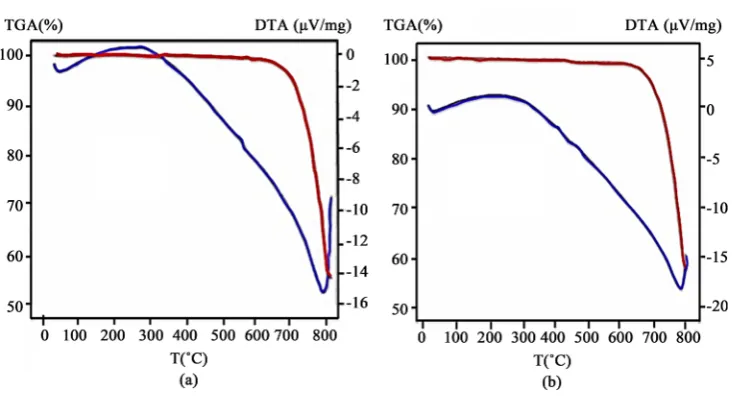 Figure 6. Thermogravimetric and differential thermal analysis curves of scale samples in: (a) drinking water scale and (b) hot water scale