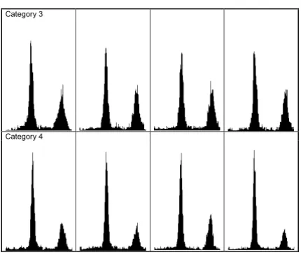 Figure 8Flow cytometry histograms of synchronised HeLa S3 cellscorresponding to categories 3 and 4