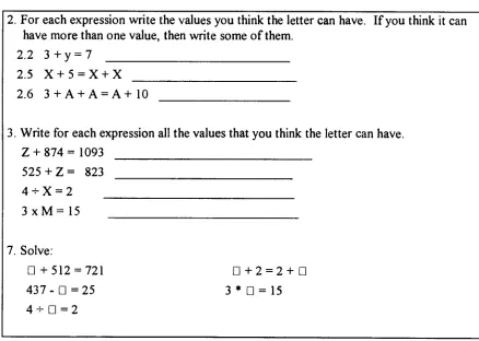 Fig. 5.1 Items involving the calculation of the value of a variable as specific unknown (VSU) 