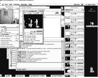 Fig. 4. Screenshot taken during M@ggie’s Love Bytes performance, 23 January 1999. Thisimage of Popat’s computer desktop shows what Internet participants can see during theperformance