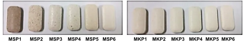 Figure 1 The physical appearance of different prepared formulations of metformin hcl tablets.Abbreviation: hcl, hydrochloric acid.