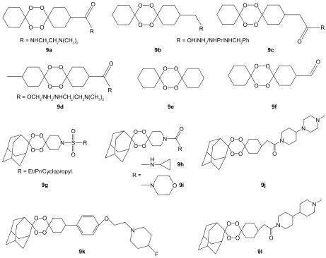 Figure 9 Some 1,2,3,4-tetraoxane-based antimalarial agents.
