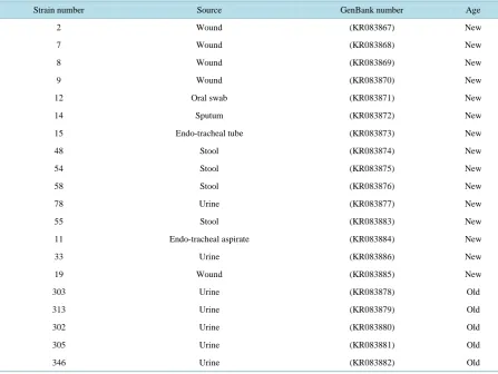 Table 1.  Different Proteus mirabilis isolates, and their rpoB gene accession numbers, age and source of isolation