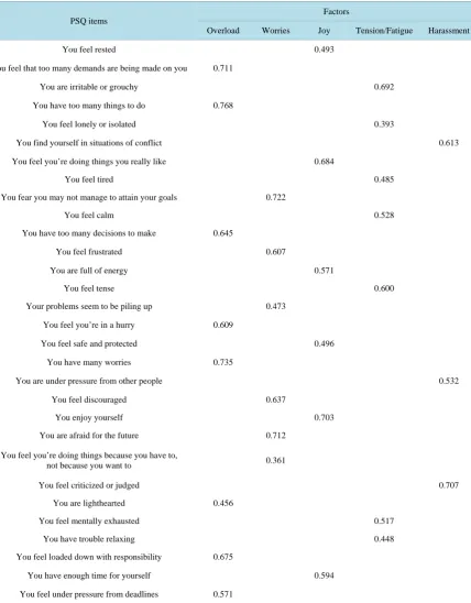 Table 15. PSQ items loads per factor.                                                                        