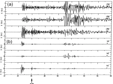 Figure 5. Traces showing the addition of a low level of synthetic noise to minimize mispicks against the near-zero level of the polarization-ﬁlteredtrace