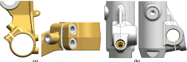 Fig. 1. Example of bolted joints in front motorbike suspensions: (a) steering plate-leg, (b) leg-wheel pin