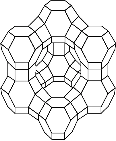 Figure 2. The structure of faujasite, a more open, larger-pore zeolite.