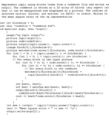 Fig. 2.A complete CLIP program for vector quantization coding.