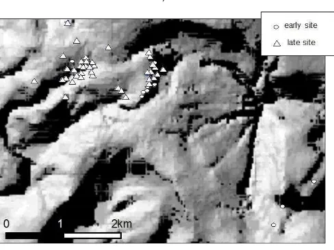 Figure 2.7 Mesolithic sites on Marsden moor (data from  