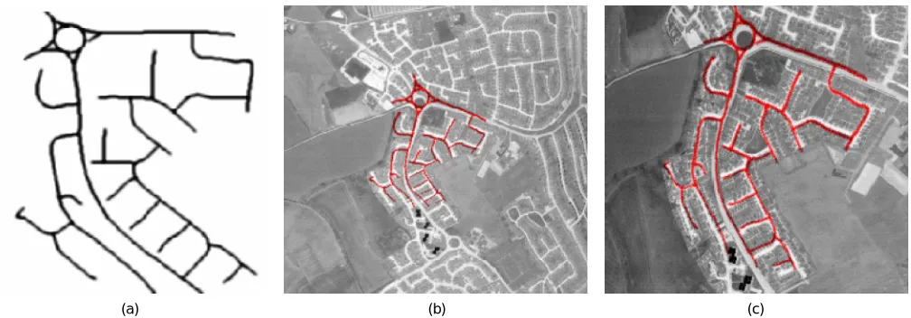 Fig. 13. Aerial image registration. (a) The digital map. (b) The registration with the high altitude image