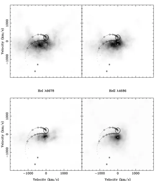 Figure 5. Doppler maps of BT Mon in Ha, Hb, He I l6678 A˚ and He II l4686 A˚ computed from the trailed spectra in Fig