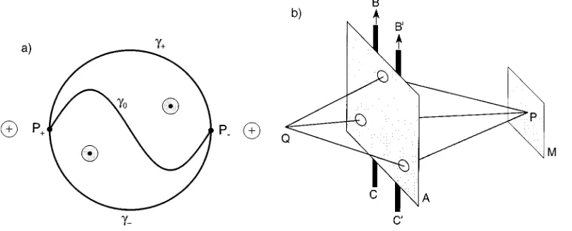 Fig. 2. – a): Planar Yin-Yang conﬁguration with the topology of a carambola; the wire γCto have the same lenght as the semicircles0 is supposed γ±