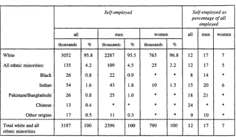 Table 2.8: Ethnic groups and self-employment, Great Britain, winter 1995-96