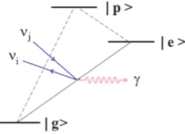 Figure 1. Model of the RENP. The neutrino emission associated with the M1-type transition |e> → |g> + νi + νj may occur if a vir-tual intermediate state |p> will be effective ([Figure 1] in Ref