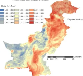 Figure 4. Annual distribution of diffuse solar radiation over the rugged ter- rain of Pakistan