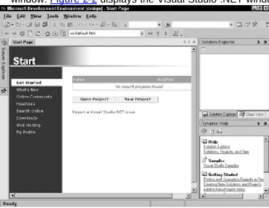 Figure 2-2: The Visual Studio .NET window  