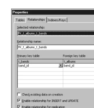 Figure 4-8Creating a relation between t_bands and t_albums
