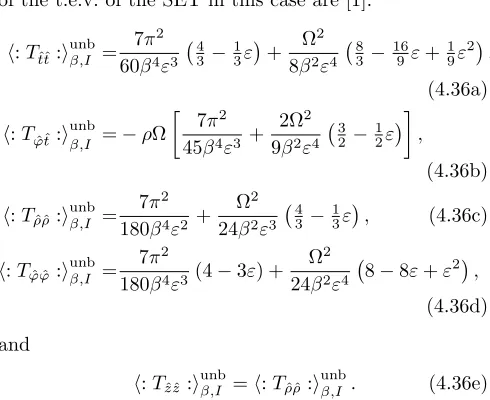 FIG. 5.Thermal expectation values (t.e.v.s) of the stress-energy tensor (SET) component ⟨: Ttˆtˆ :⟩spβ(4.34a) for spectralboundary conditions, as a function of the scaled radial coordinate ρ/R, so that the boundary of the cylinder is at ρ/R = 1