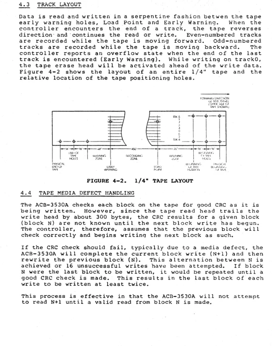 Figure 4-2 shows the layout of an entire 1/4" relative location of the tape positioning holes