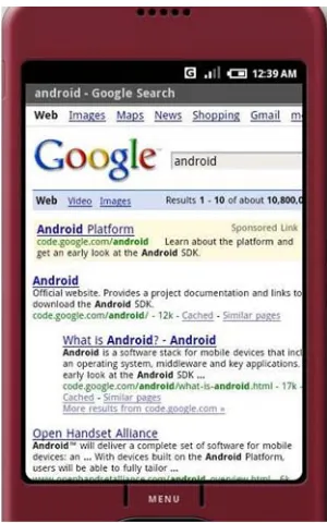 Figure 1.2 Android’s built-in browser technology is based on WebKit’s browser engine.