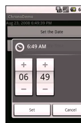 Figure 9–3. The same application, showing the time picker dialog 