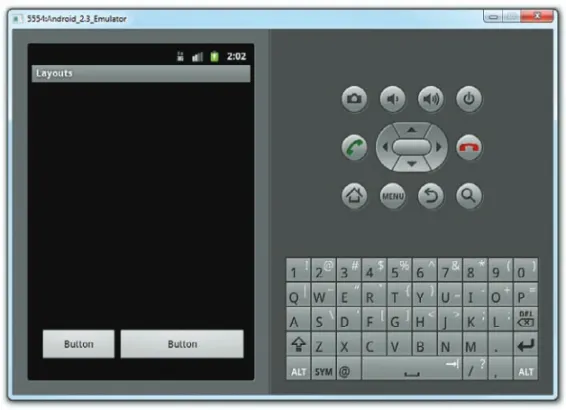 Figure 3-5 shows the two Button views located at their specified positions using the android_layout_x  and android_layout_y attributes