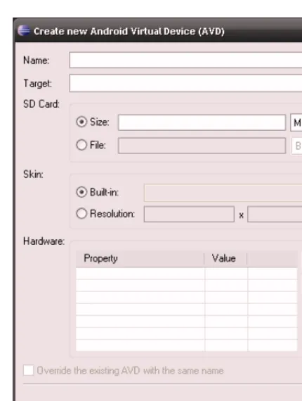 Figure 2–7. The AVD creation dialog of the SDK manager 