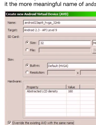 Figure 2–1. Preparing a new Android Virtual Device (AVD) 