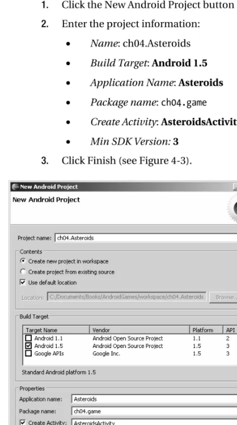 Figure 4-3. The Asteroids project information 