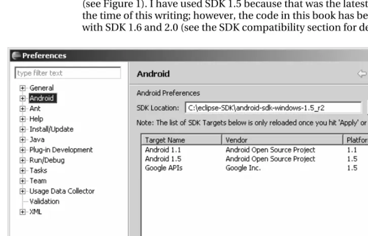 Figure 1. Android SDK configuration dialog in Eclipse Galileo 