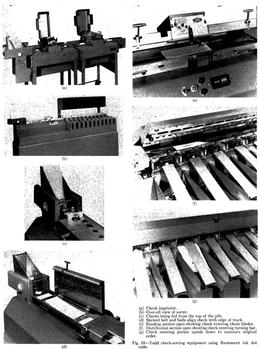 Fig. 10-Todd check-sorting equipment using fluorescent ink dot code. 