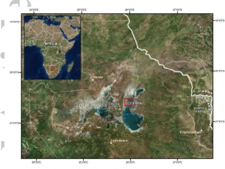 Figure 2 Location of Sua Pan in Botswana, upper left insert indicates location within 
