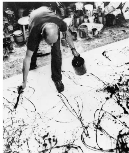 Fig. 2.1.Photo of Jackson Pollock, Hans Namuth.Many of Jackson Pollock’s paintings consist of layers ofpaint marks produced by dripping very liquid paints ontocanvas