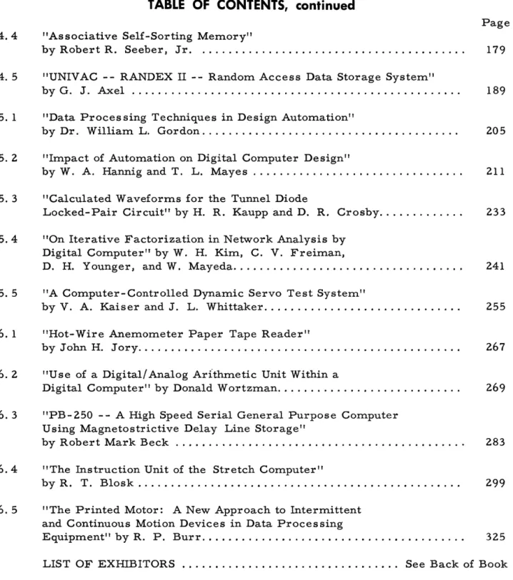 TABLE  OF  CONTENTS,  continued  "Associative  Self-Sorting  Mern.ory" 