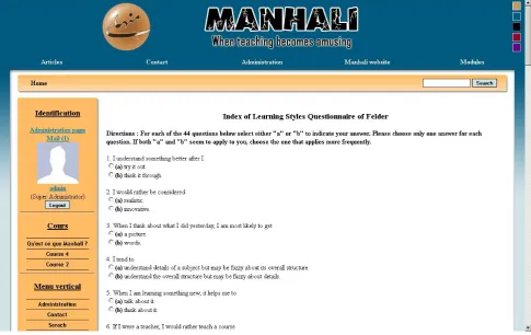 Figure 5. Kolb's learning styles on Manhali system 