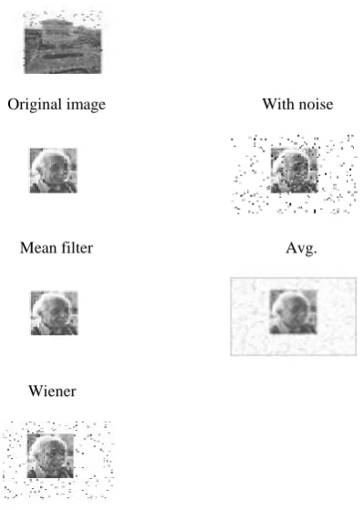 Fig 5:  Original, noisy, mean filter, avg , wiener filter image of palace and Einstein 