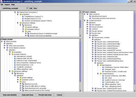 Figure 1: The user interface for the set-up of a model 