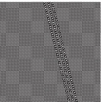 Figure 1.3 Particles in a cellular automaton. As the system steps through time, three patterns (inthis case) are perpetuated.