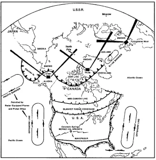 Figure 1. The Early Array of Sensors and Sentinels Forwarding Information to NORAD Headquarters 