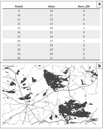 FIGURE 6: New dataset and map created from data values representing burn scars.