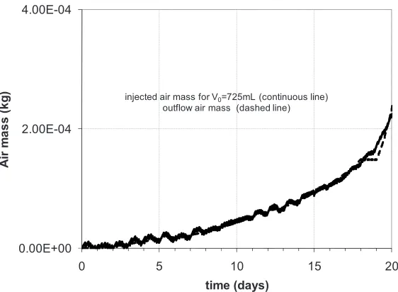 Fig. 7. Time evolution of injected air mass at controlled volume rate [5].  