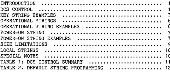 TABLE 1: DCS CONTROL SUMMARy ••••••••••••••••••••••••• TABLE 2. DEFAULT STRING PROGRAMMING 