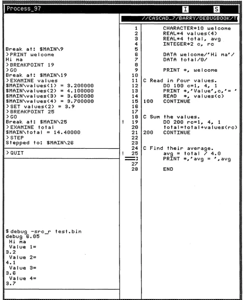 Figure 1-1. A DEBUG Session With a Simple FORTRAN Program 